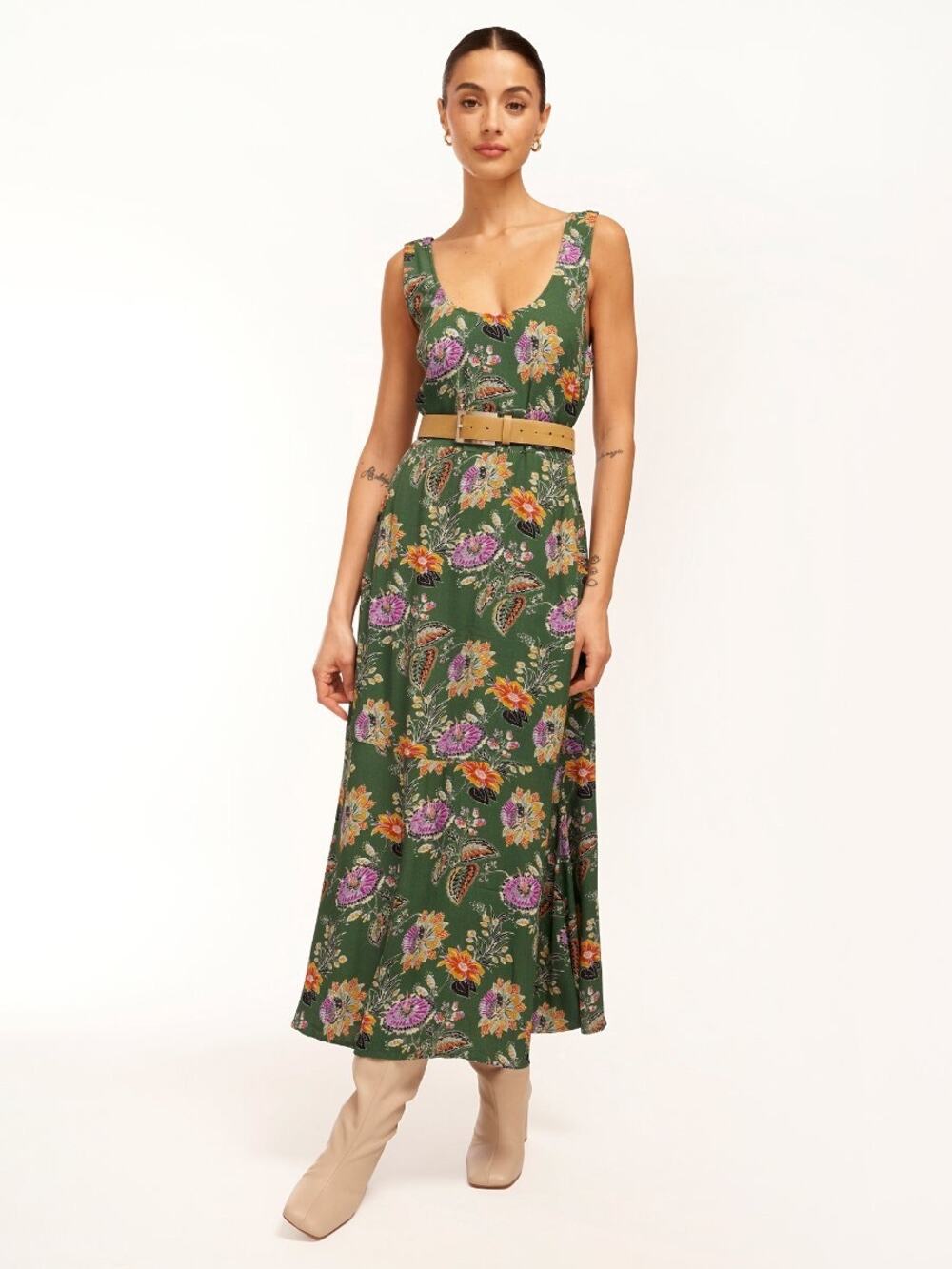 Equipment Everett Eden Green Floral Print Sleeveless Scoop Maxi Dress Size 10